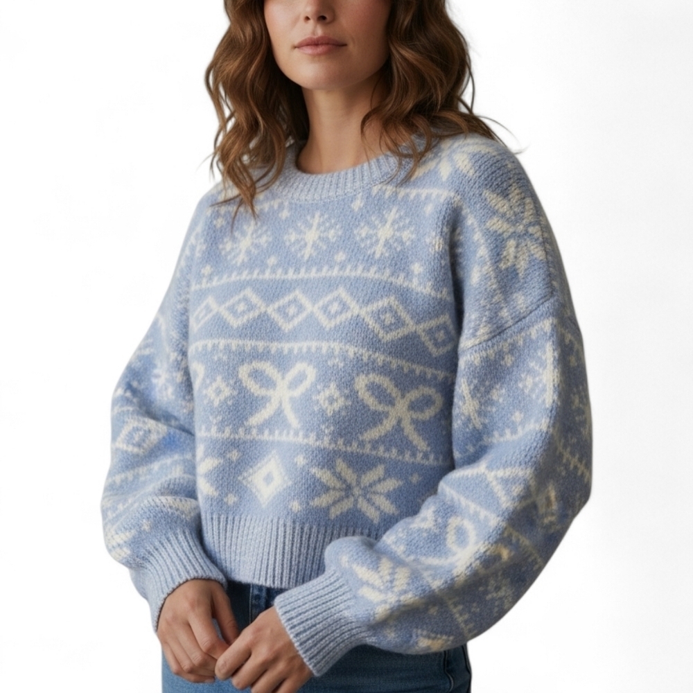 ALTAR'D STATE 🎀 Blue and White Cropped Knit Sweater XL